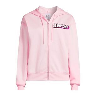 Mattel Juniors Barbie Metallic Print Zip-Front Hoodie, Size XL